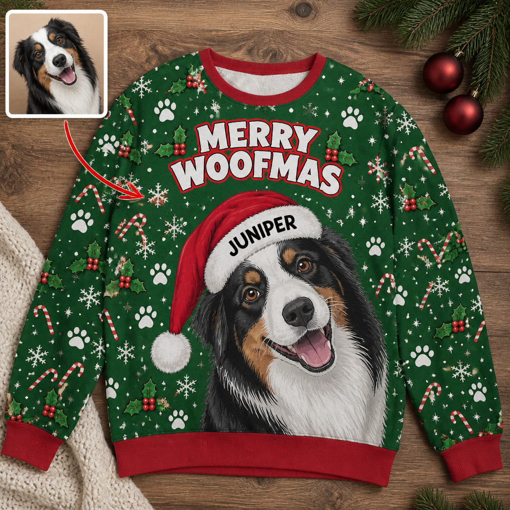 Merry Woofmas – Personalized Photo Ugly Sweatshirt – Christmas Gift hero-6ab349e32a7f15d1cd7ece14.png
