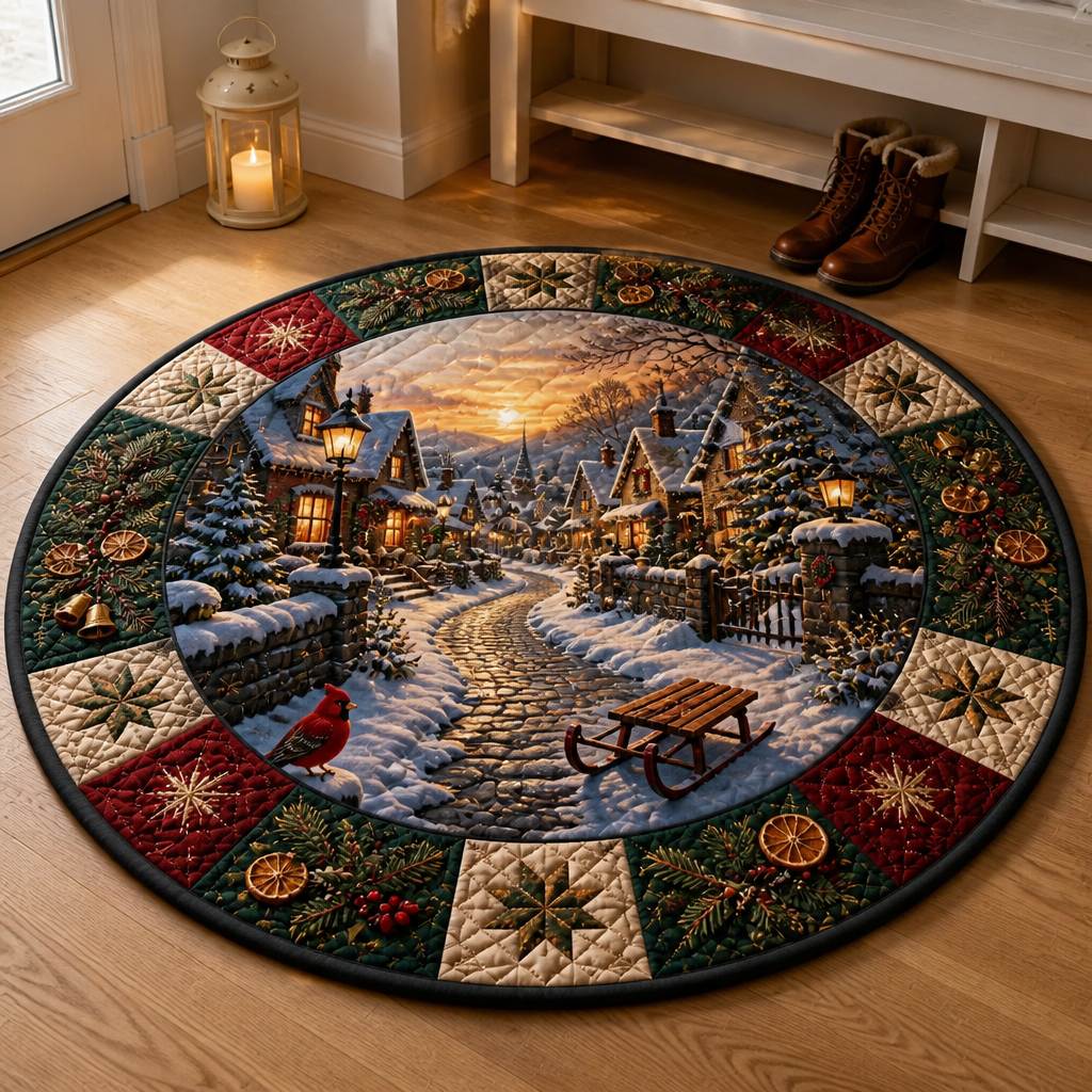 Winter Village Rug – Vintage Quilted-Look Round Christmas Mat hero-6ab34c2d80e514c4e2f2c86b.png