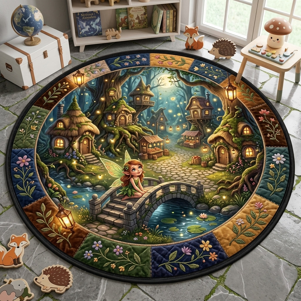 Enchanted Fairy Forest Quilted Carpet – Magical Woodland Village Round Area Rug hero-6ab35617a33ed0e27e727259.jpg