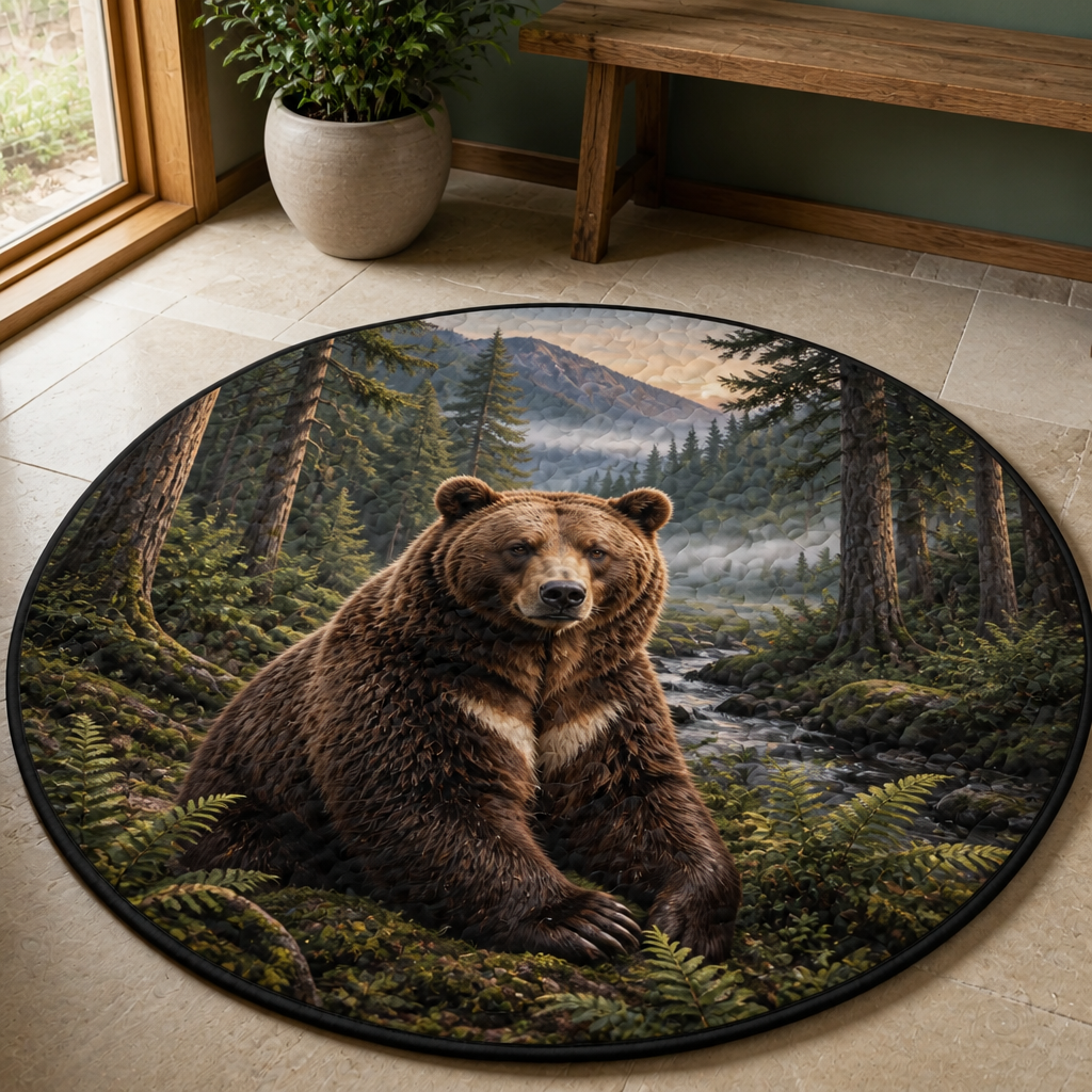 Majestic Grizzly Bear Quilted Carpet – Mountain Forest Wildlife Round Rug hero-6ab35662ff62c5d4acb35b1c.png