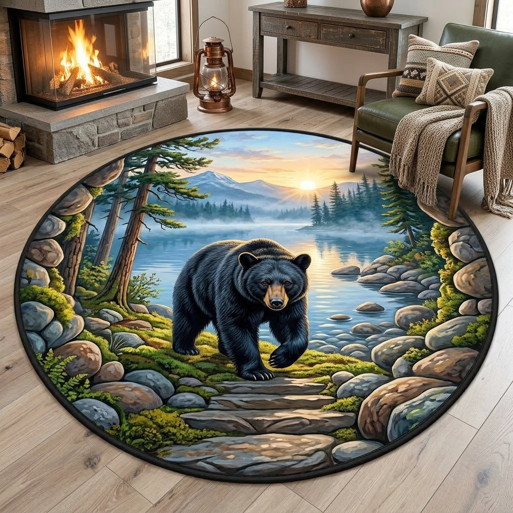 Black Bear Quilted Carpet – Mountain Lake Forest Wildlife Round Area Rug hero-6ab356b6ff62c5d4acb35b20.jpg