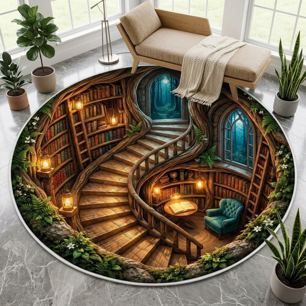 Enchanted Forest Library Quilted Carpet – Magical Treehouse Reading Nook Round Area Rug hero-6ab356cdff62c5d4acb35b22.jpg