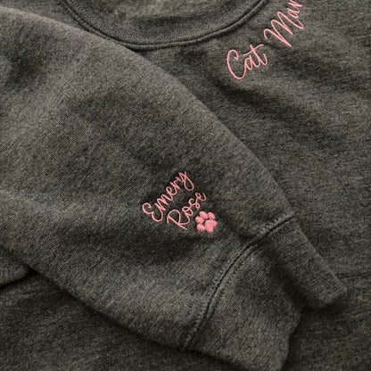 Cat Mom Embroidered Sweatshirt, Custom Mama Shirt With Pet Names, Cat Mom On Neckline, Paw On Sleeve, Gift For Cat Mom, Mother's Day Gift iap_640x640.5816425289_spfkqje7.jpg?v=1743397328