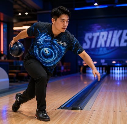 Personalized Ice Dragon Bowling Polo Shirt – Custom Name, All-Over Print