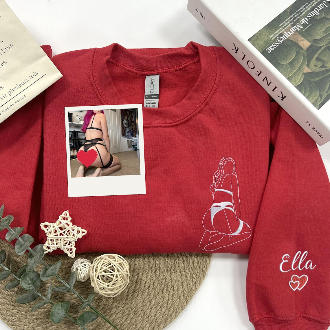 Custom Embroidered Spicy Portrait Sweatshirt Using Your Photo, Personalized Outline Portrait Shirt For Boyfriend Husband, Anniversary Gift il_1140xN.6410063529_rgpf.jpg