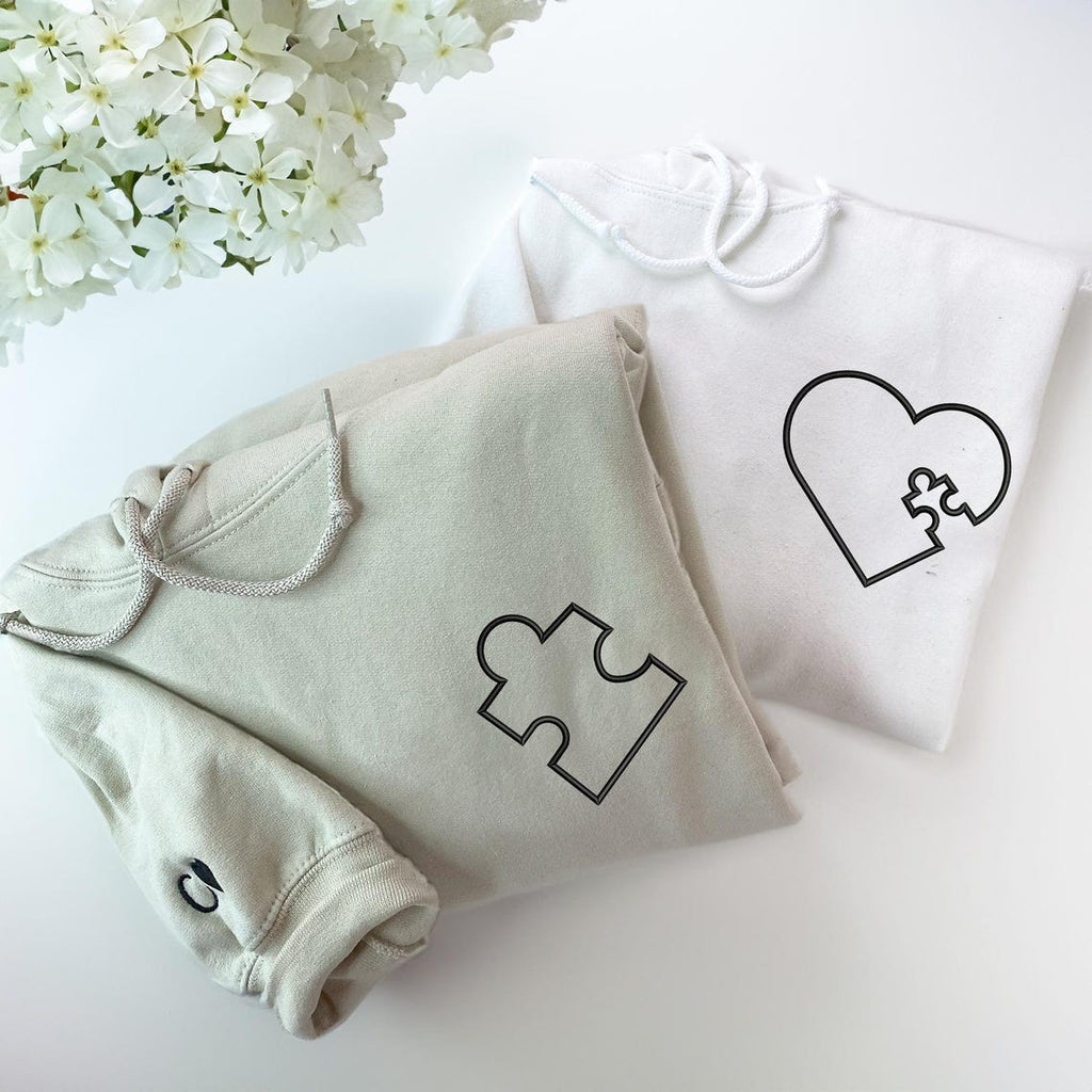 Couples Hoodies Matching Embroidered You Complete Me Heart Puzzle, His and Her Sweatshirt, Custom Initials Sleeve, Personalized Anniversary il_1140xN.6468292876_70rc.jpg