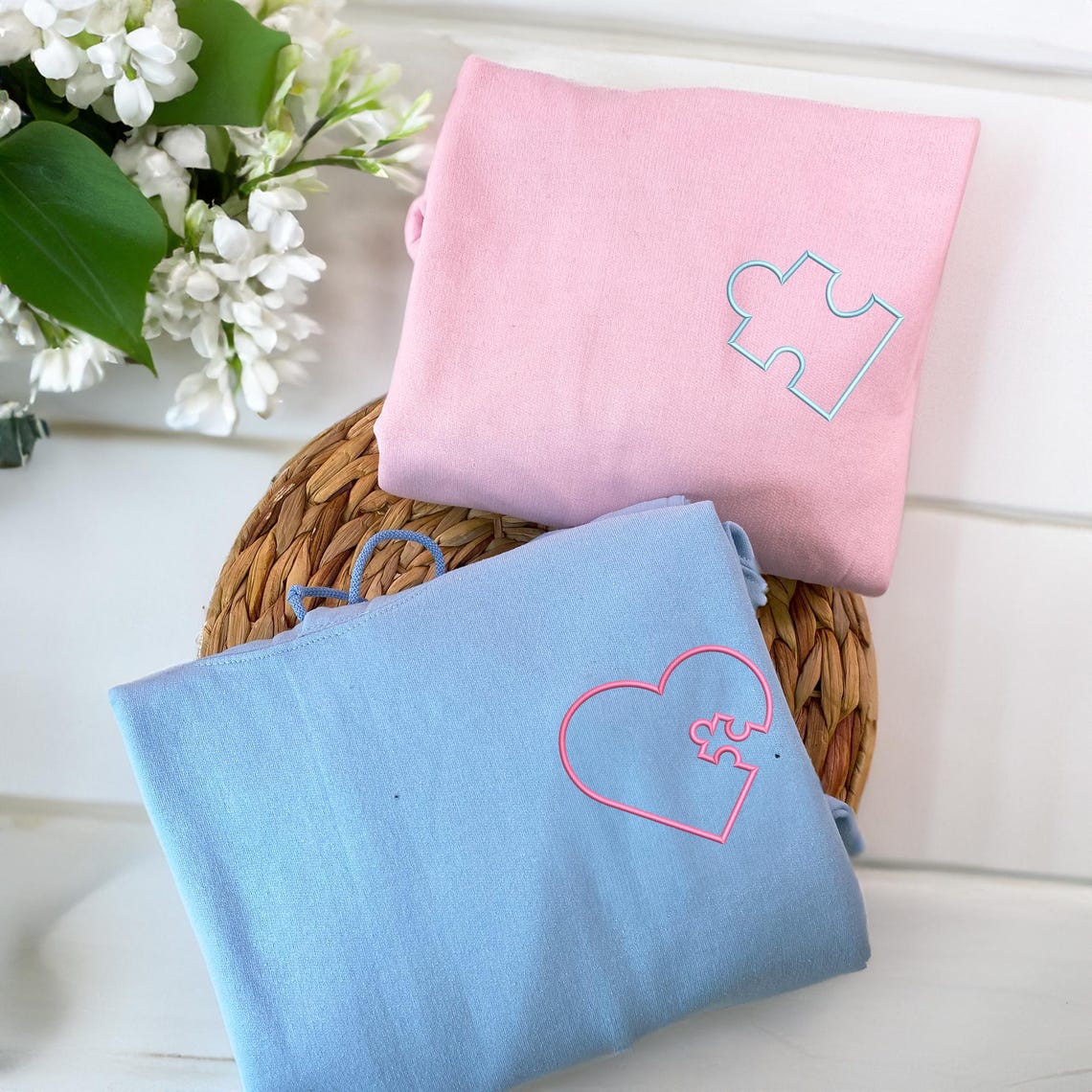 Couples Hoodies Matching Embroidered You Complete Me Heart Puzzle, His and Her Sweatshirt, Custom Initials Sleeve, Personalized Anniversary il_1140xN.6516398631_l4fe.jpg