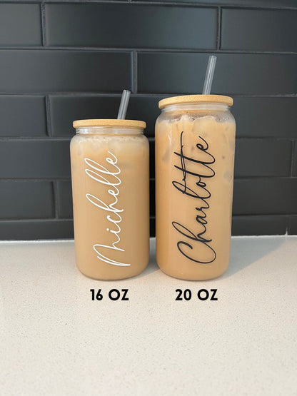 Personalized Iced Coffee Cup, 20oz Glass Cup, Custom Beer Can Glass with Lid and Straw, Bridesmaid Gift, Bridesmaid Proposal il_1588xN.5069781802_hqit.jpg