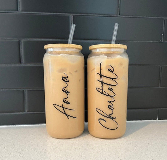 Personalized Iced Coffee Cup, 20oz Glass Cup, Custom Beer Can Glass with Lid and Straw, Bridesmaid Gift, Bridesmaid Proposal il_1588xN.5118084315_9jyz.jpg