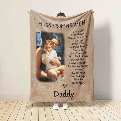 Blanket Gift For Loss Of Dad, Mom, Grandpa, Grandma, Hugs From Heaven Personalized Memorial Blanket, In Memory Of Photo, Sympathy Blankets il_1588xN.5357164770_p8k6.jpg