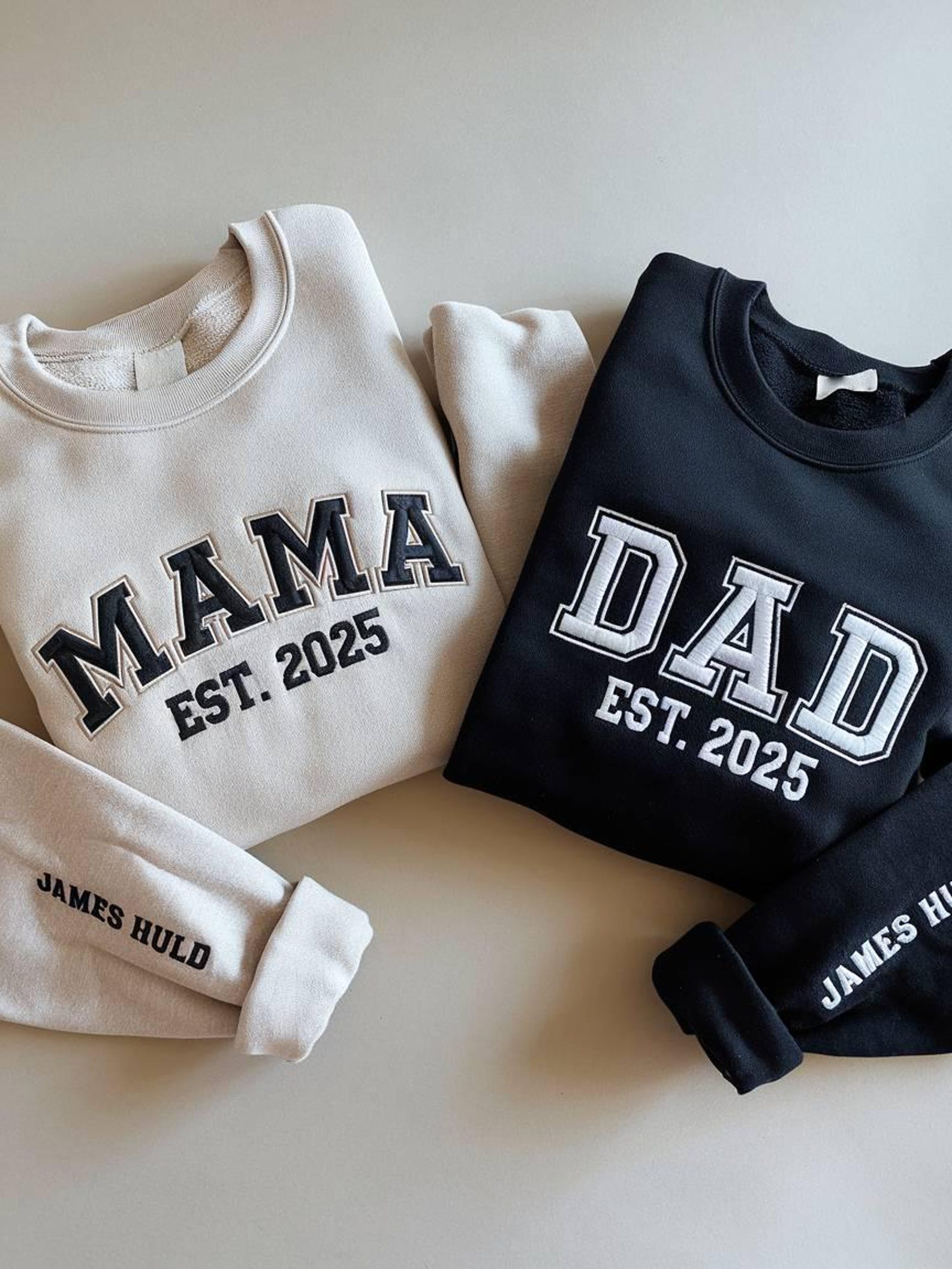 Personalized Mama & Dad Embroidered Sweatshirt, Custom Embroidery Sweatshirt, Matching New Mom and Dad Outfit Gift, Mother day, Father's Day il_1588xN.6675590593_e5h5.jpg