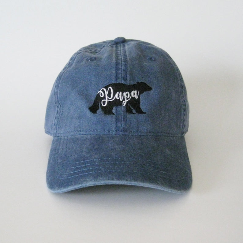 Papa Bear Embroidered Dad Hat Vintage Denim Adjustable Baseball Cap for Fathers, Cool Casual Gift for Dad, Outdoor Adventure Style Father's Day Present