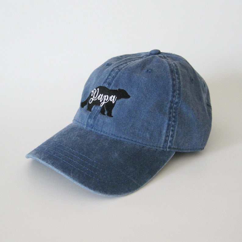 Papa Bear Embroidered Dad Hat Vintage Denim Adjustable Baseball Cap for Fathers, Cool Casual Gift for Dad, Outdoor Adventure Style Father's Day Present
