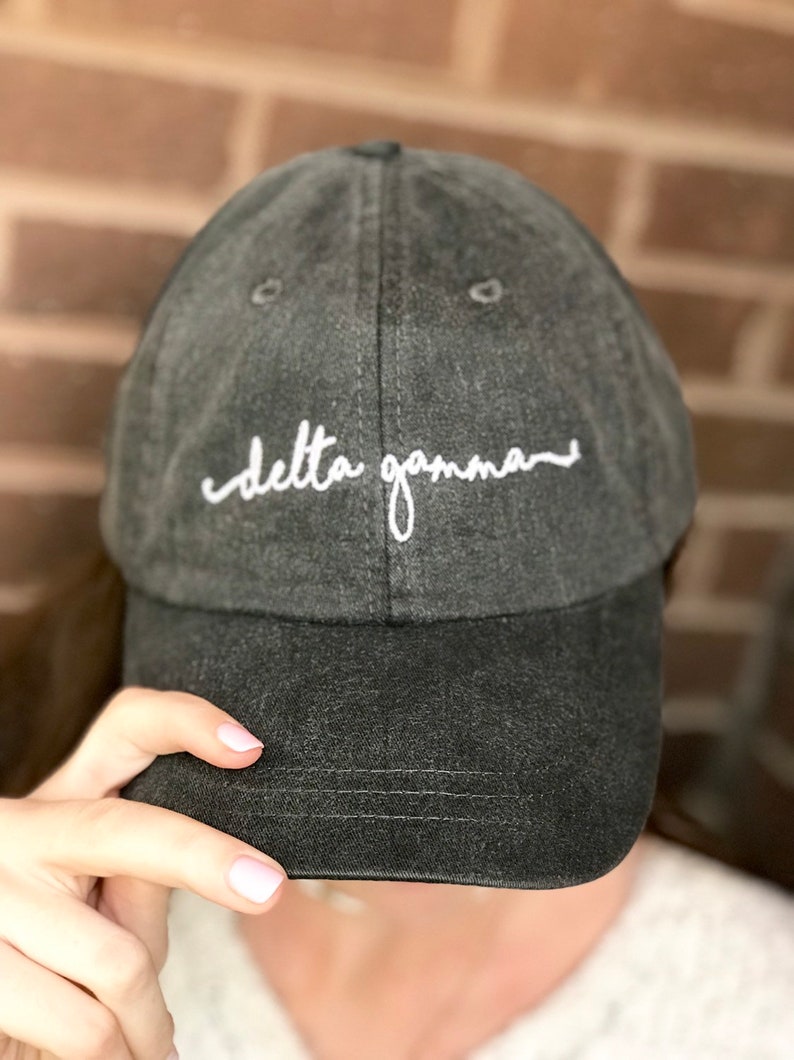 Delta Gamma Handwriting Script Baseball Cap - Officially Licensed Greek Sorority Ball Hat - Little Gifts - Greek Caps