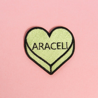 Personalized Name, Word or Date Iron on Patch for Hats, Purses, Backpacks, etc. Candy Heart Sew on Badge. Custom Embroidery. Cute Gift Idea