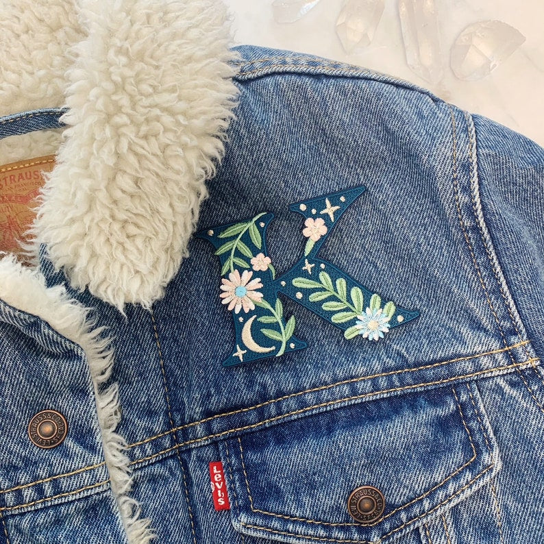 Botanical Letter Patches - Embroidered Applique Letters - Choose Your Letter or Initial! Flowers, Moon, & Stars Details!