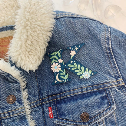Botanical Letter Patches - Embroidered Applique Letters - Choose Your Letter or Initial! Flowers, Moon, & Stars Details!