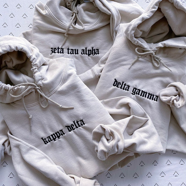 Old English Sorority Chapter Greek Letter Hoodie Sweatshirt / Gildan Hoodie Sweatshirt / Big Little Family Letter Hoodie Sweatshirts
