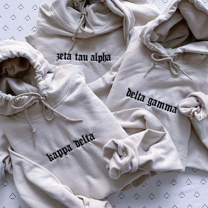Old English Sorority Chapter Greek Letter Hoodie Sweatshirt / Gildan Hoodie Sweatshirt / Big Little Family Letter Hoodie Sweatshirts