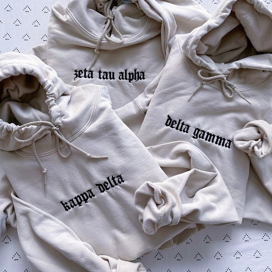 Old English Sorority Chapter Greek Letter Hoodie Sweatshirt / Gildan Hoodie Sweatshirt / Big Little Family Letter Hoodie Sweatshirts