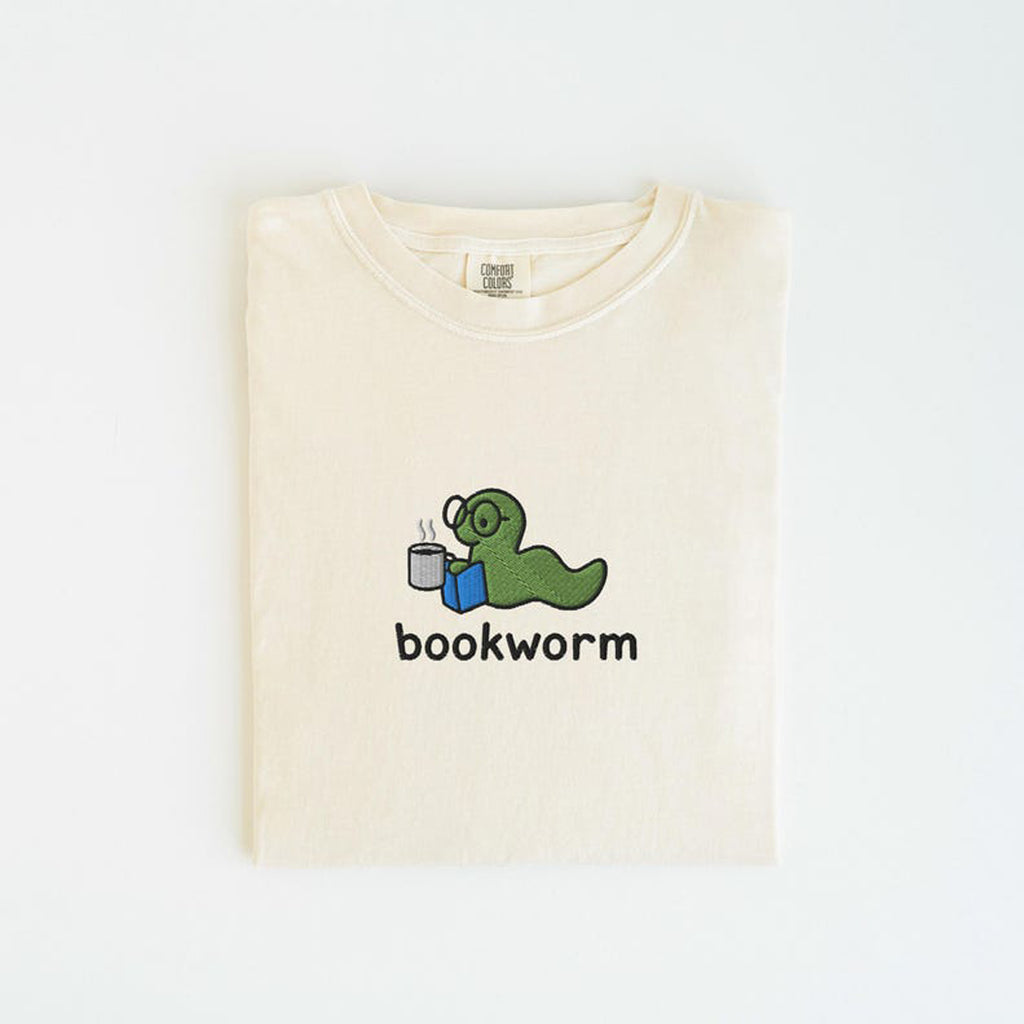 Bookworm Embroidered Tee, Cute Shirt for Readers, Book Lover Gift, Bookish Shirt, Aesthetic Bookworm T-Shirt-Hoodie-Sweatshirt, Reading Shirt