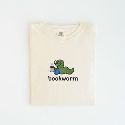 Bookworm Embroidered Tee, Cute Shirt for Readers, Book Lover Gift, Bookish Shirt, Aesthetic Bookworm T-Shirt-Hoodie-Sweatshirt, Reading Shirt