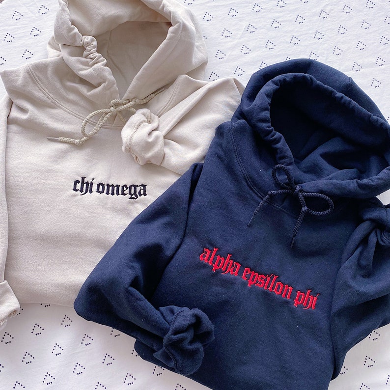 Old English Sorority Chapter Greek Letter Hoodie Sweatshirt / Gildan Hoodie Sweatshirt / Big Little Family Letter Hoodie Sweatshirts