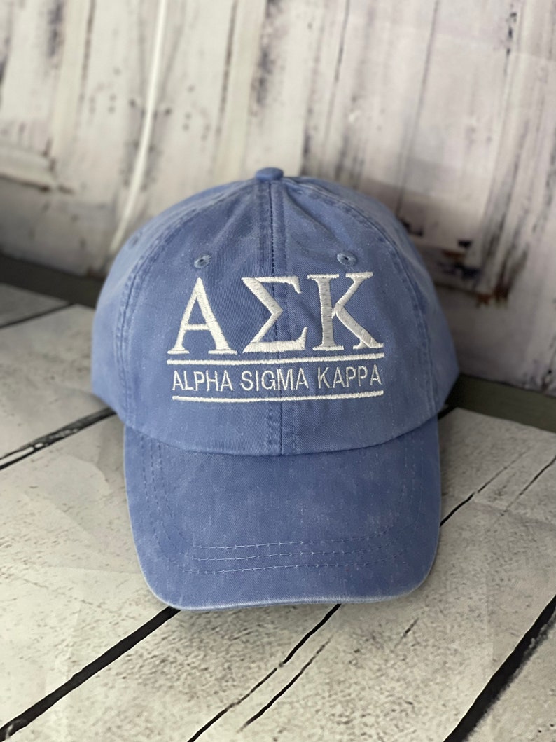 Alpha Sigma Kappa, Monogrammed hat, Fraternity hat, distressed hat, personalized hat, custom hat, unstructured hat, sorority hat