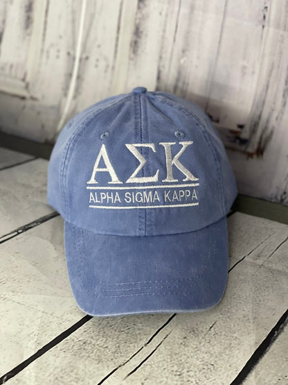 Alpha Sigma Kappa, Monogrammed hat, Fraternity hat, distressed hat, personalized hat, custom hat, unstructured hat, sorority hat