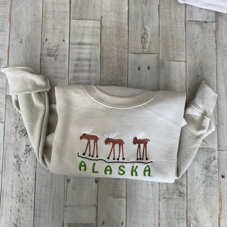Alaska Embroidered Crewneck Sweatshirt (Moose)