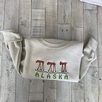 Alaska Embroidered Crewneck Sweatshirt (Moose)
