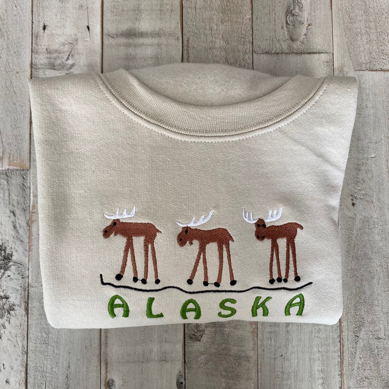 Alaska Embroidered Crewneck Sweatshirt (Moose)