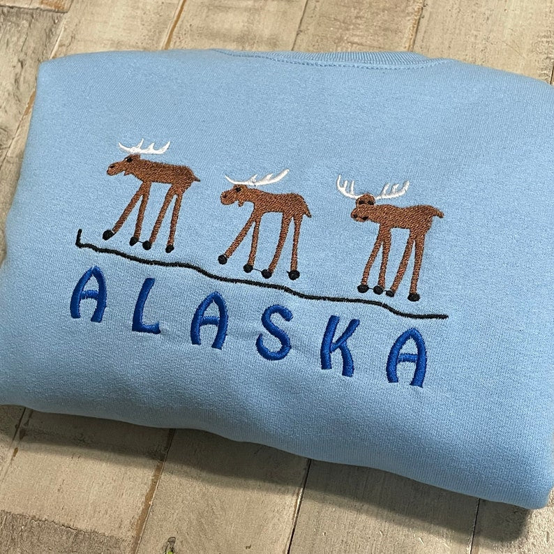 Alaska Embroidered Crewneck Sweatshirt (Moose)