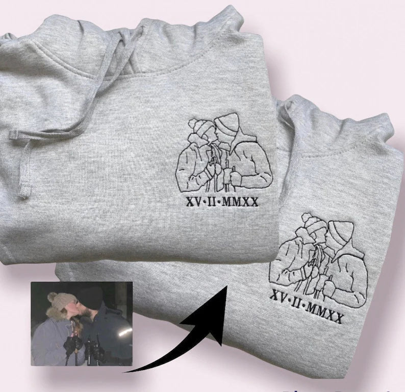 Custom Embroidered Portrait Hoodie Sweater Tshirt, Line Art Graphic Print Out Gift, Anniversary Engagement Special Gift, Memory, Love Family il_794xN.3927971960_pkin.jpg?v=1743397443