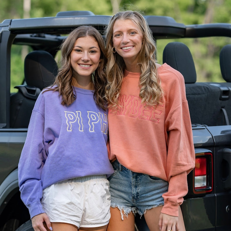 Groovy Wavy Greek Embroidered Sorority Crewneck Sweatshirt / Crew Neck Sweatshirt / Big Little Sweatshirts