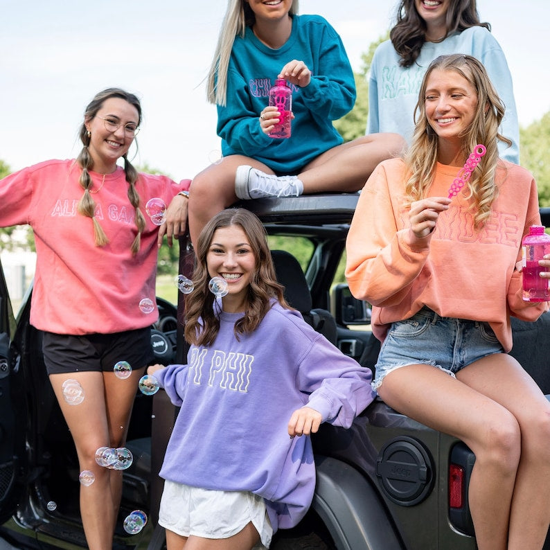 Groovy Wavy Greek Embroidered Sorority Crewneck Sweatshirt / Crew Neck Sweatshirt / Big Little Sweatshirts