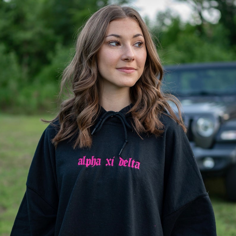 Old English Sorority Chapter Greek Letter Hoodie Sweatshirt / Gildan Hoodie Sweatshirt / Big Little Family Letter Hoodie Sweatshirts