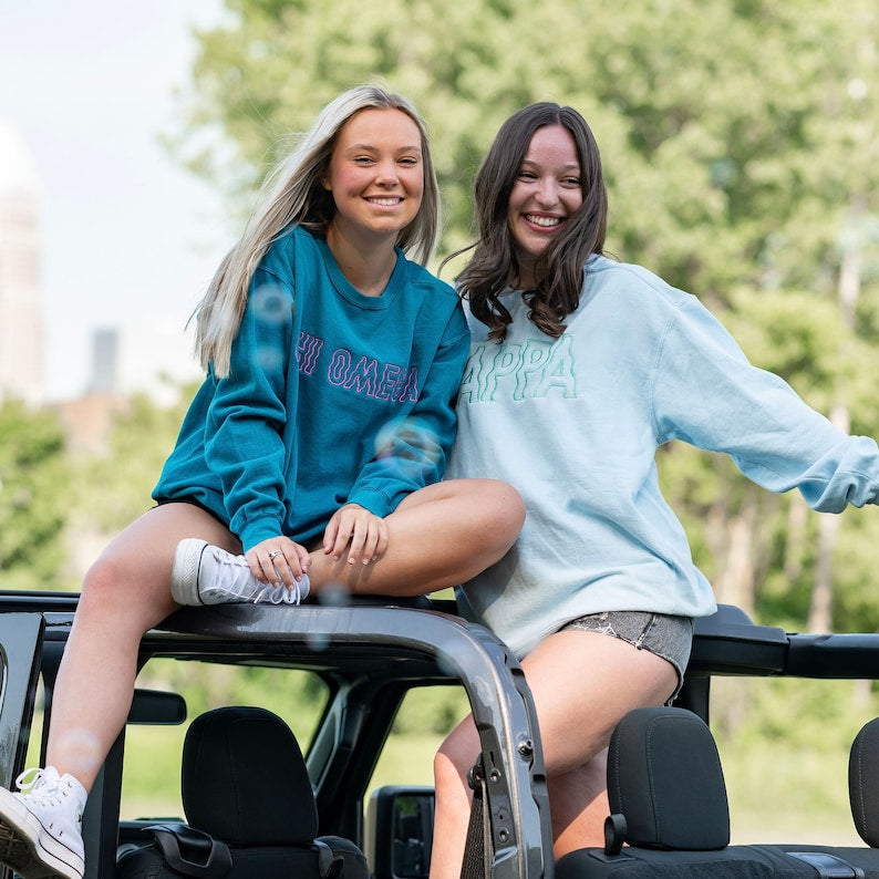 Groovy Wavy Greek Embroidered Sorority Crewneck Sweatshirt / Crew Neck Sweatshirt / Big Little Sweatshirts