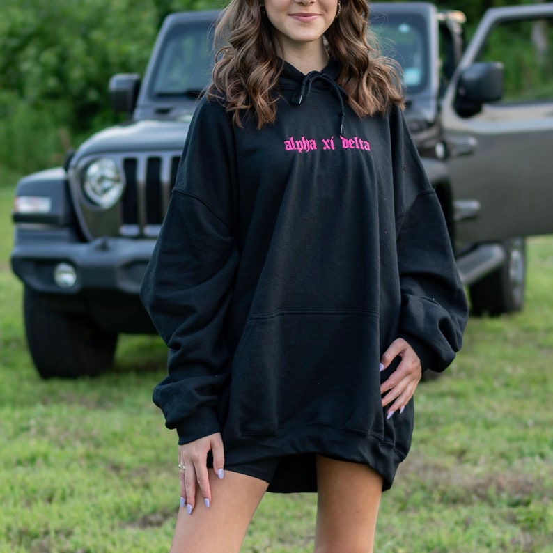Old English Sorority Chapter Greek Letter Hoodie Sweatshirt / Gildan Hoodie Sweatshirt / Big Little Family Letter Hoodie Sweatshirts