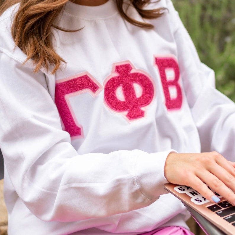Glitter Sorority Chapter Greek Letter Stitched Sweatshirt / Gildan Crew Neck Sweatshirt / Big Little Family Letter Sweatshirts