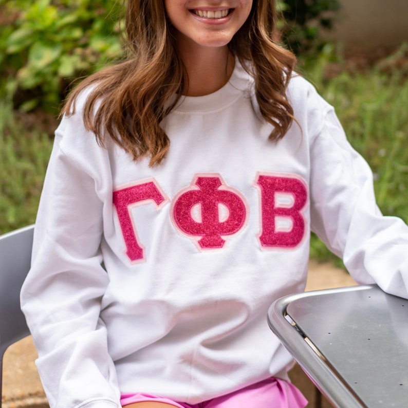 Glitter Sorority Chapter Greek Letter Stitched Sweatshirt / Gildan Crew Neck Sweatshirt / Big Little Family Letter Sweatshirts