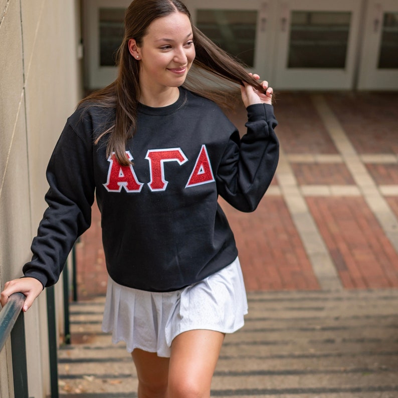 Glitter Sorority Chapter Greek Letter Stitched Sweatshirt / Gildan Crew Neck Sweatshirt / Big Little Family Letter Sweatshirts