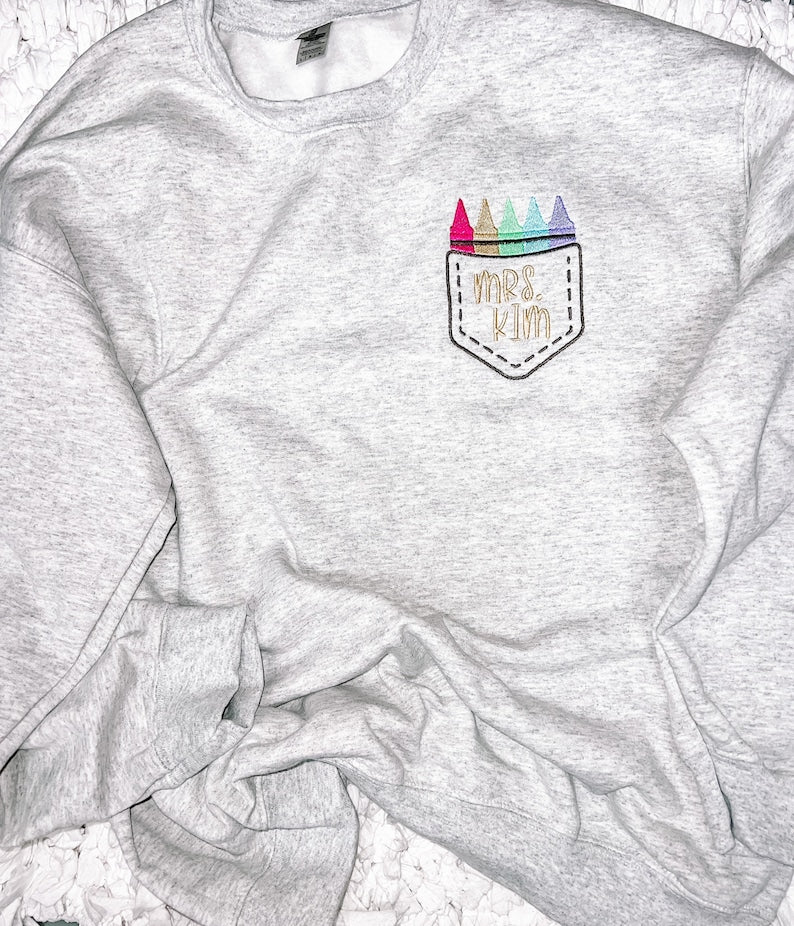 Crayon Pocket Teacher Crew Embroidered Sweatshirt, Gift For Teacher il_794xN.4178317668_7x0n.jpg?v=1743397378