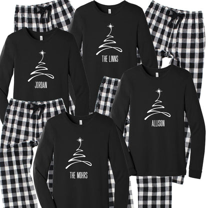 Christmas Tree Pajamas, Personalized Family Pjs, Matching Family Pajamas, Xmas sleepwear, Merry Christmas 2025, black white plaid flannel il_794xN.4222807972_3yr1.jpg