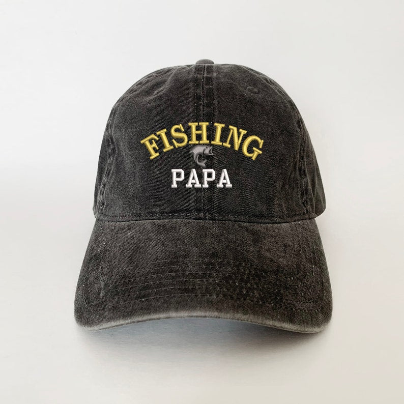 Fishing Papa Embroidered Dad Hat Vintage Adjustable Baseball Cap, Cool Fishing Gift for Dad, Outdoor Adventure Hat for Fathers and Fishermen