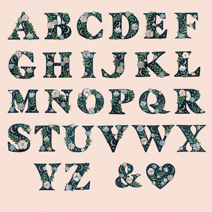 Botanical Letter Patches - Embroidered Applique Letters - Choose Your Letter or Initial! Flowers, Moon, & Stars Details!