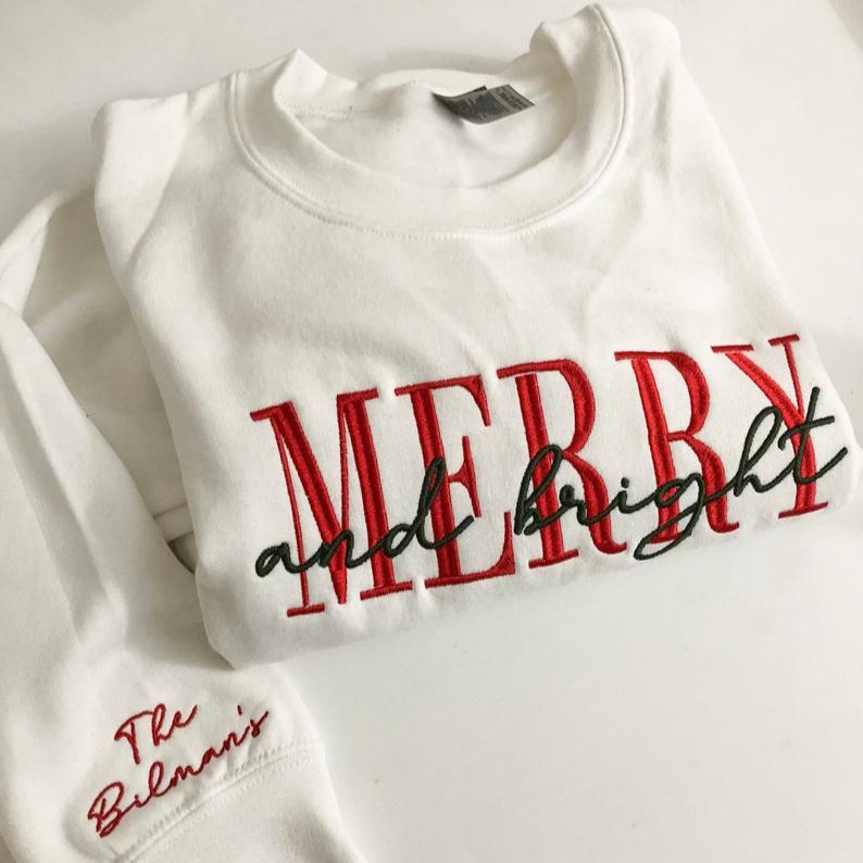 Embroidered merry and bright crewneck cozy sweatshirt holiday Christmas gifts anniversary custom sleeves housewarming gift Santa gift il_794xN.4402776165_m4un.jpg