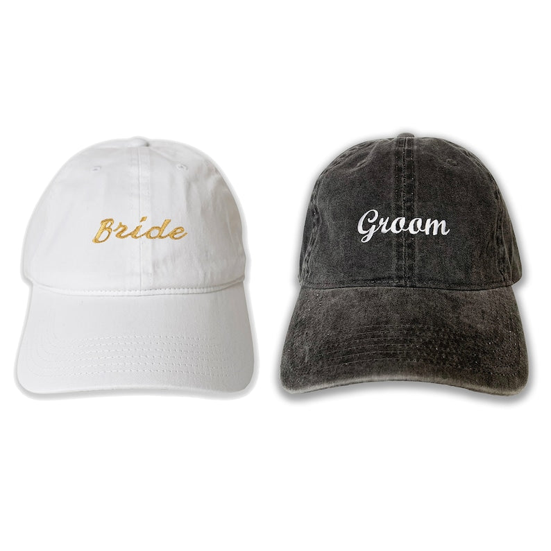 Bride and Groom Embroidered Hat Set Matching Wedding Caps for Couples, Engagement Gift, Newlywed Baseball Dad Hats for Bride & Groom