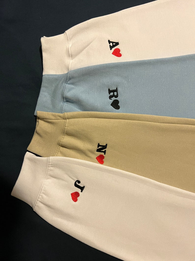 Custom Embroidered Initial Heart Sweatshirt, Initial on Sleeve, Couple Shirt, Anniversary, Couple's Shirt, Custom Embroidered Hoodie. il_794xN.4613081945_9pkh.jpg