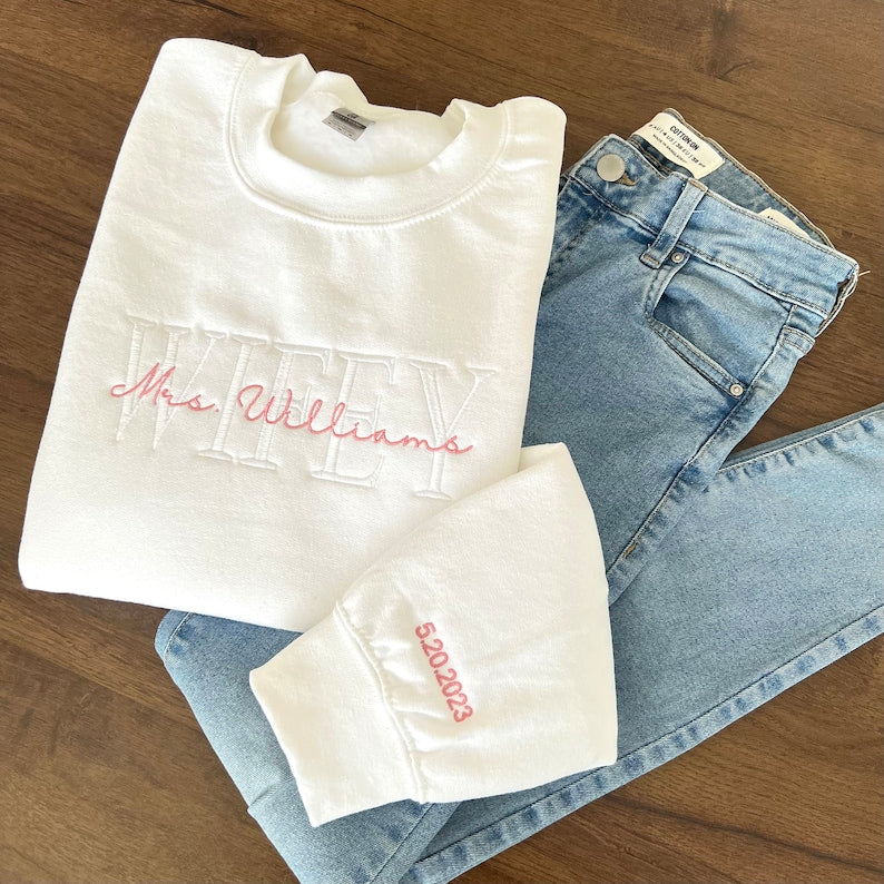 Custom Mrs. Embroidered Sweatshirt, Date On Sleeve, Hubby Wifey Shirt, Gift For Bride, Future Mrs Hoodie, Engagement Gift, Bride To Be il_794xN.4698557686_35vf_58b261db-4547-428d-bb9f-b2781852bc1d.jpg?v=1742187630
